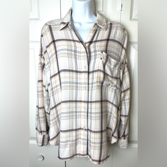 WE THE FREE People Hidden Valley ButtonDown Shirt Top Blouse Oversized Plaid - Picture 3 of 16